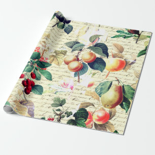 Grunge Botanisches Vintages Obst mit Script Geschenkpapier