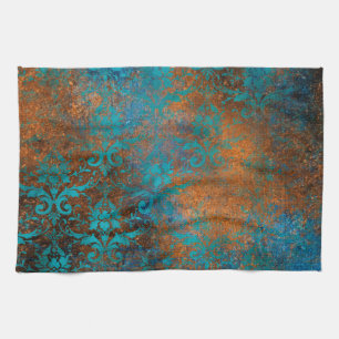 Grunge Braun Blau Florales Dekoratives Luxus-Muste Geschirrtuch