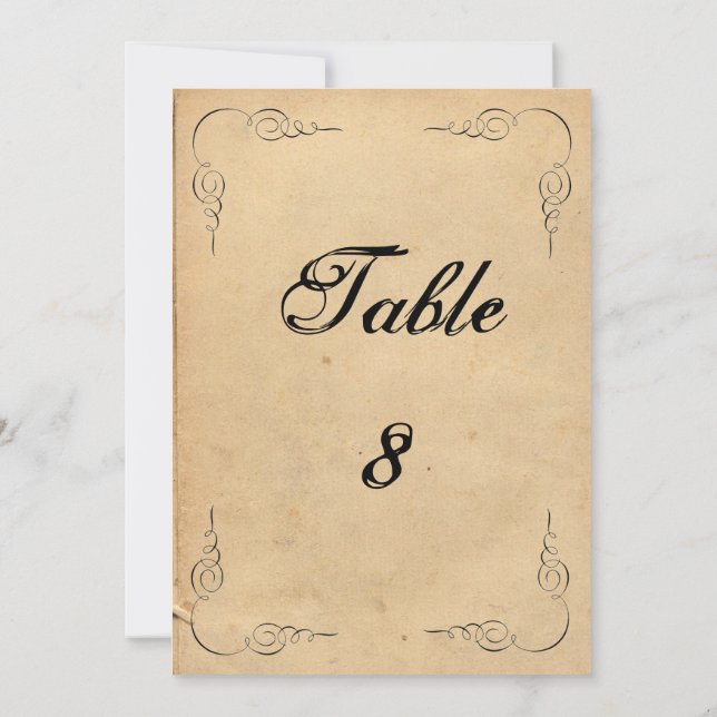 Grunge-Braunpapier-Hochzeitstisch-Nummer Einladung (Rückseite)