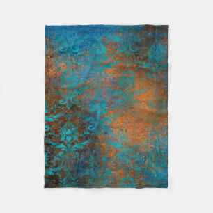 Grunge Brown Blauer Blumenmuster Fleecedecke