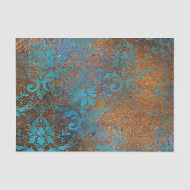 Grunge Brown Blauer Blumenmuster Seidenpapier (Vorderseite)
