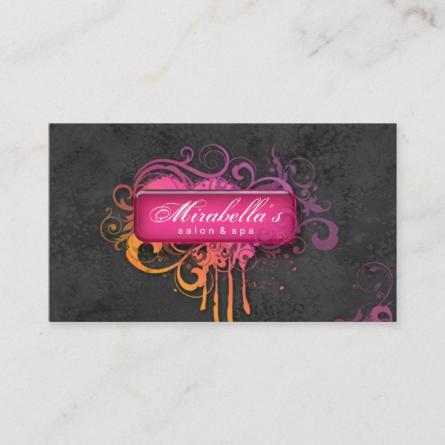 Grunge Business Card Flower Salon Spa Gray Pink Visitenkarte (Vorderseite)