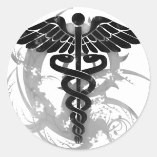 Grunge caduceus runder aufkleber