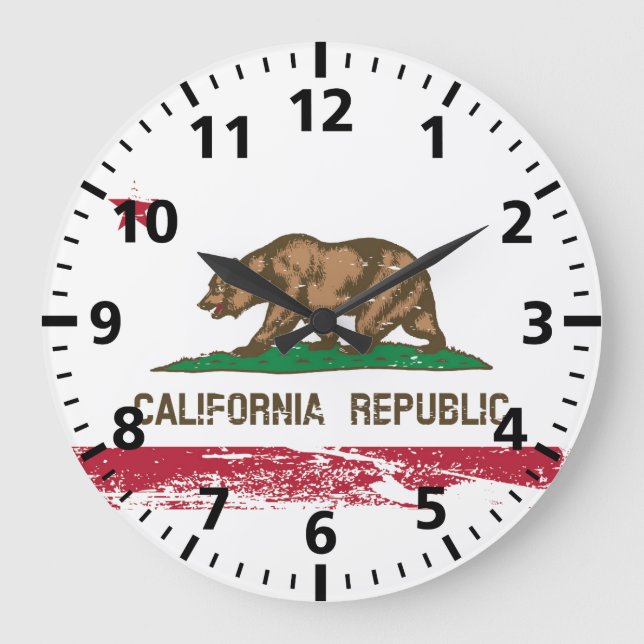 Grunge California State Flag Große Wanduhr (Vorderseite)