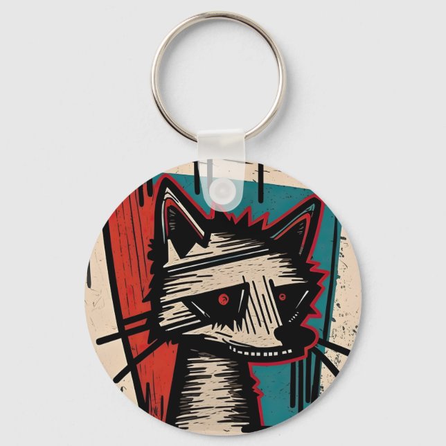 Grunge Cat Art Schlüsselanhänger (Vorderseite)