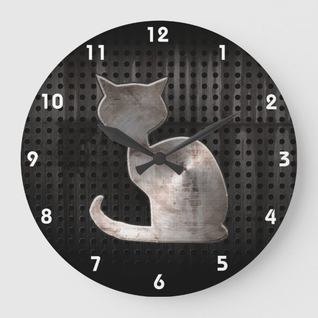 Grunge Cat Große Wanduhr (Vorderseite)