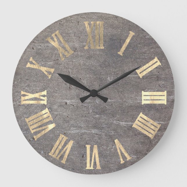 Grunge Cement Gray Grey Metal Minimal Roman Number Große Wanduhr (Vorderseite)