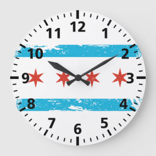 Grunge Chicago Flag Große Wanduhr