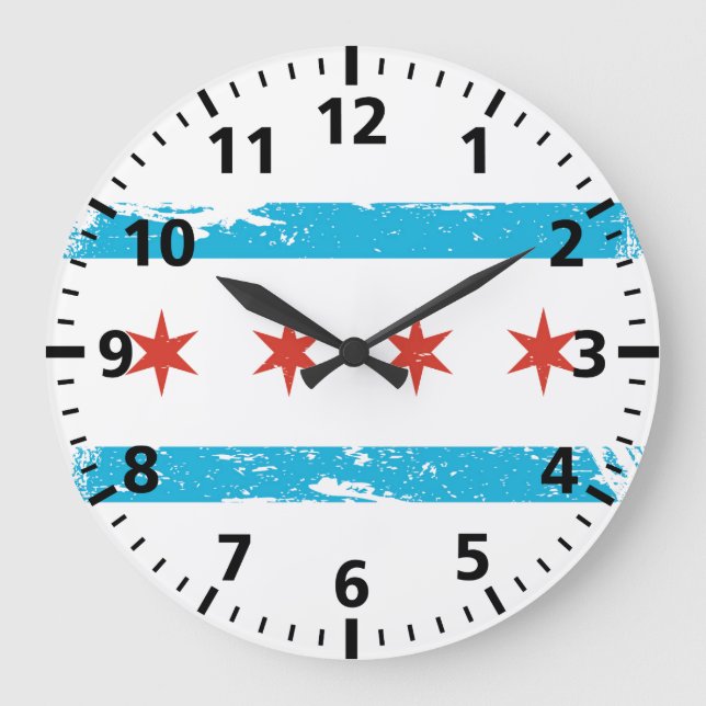 Grunge Chicago Flag Große Wanduhr (Vorderseite)