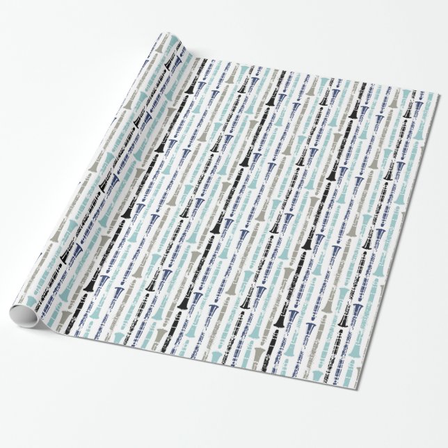 Grunge Clarinets - Blau und Grau Geschenkpapier (Ungerollt)