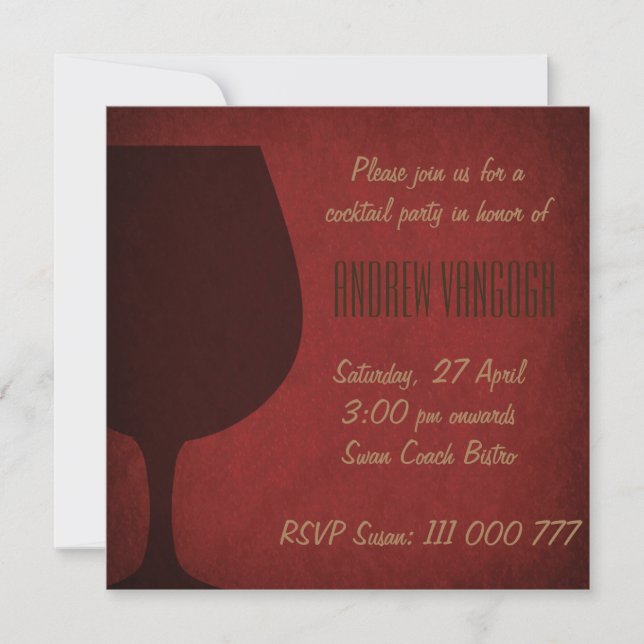 Grunge-Cocktail-Glas-Party Einladungs-Rot Einladung (Vorderseite)