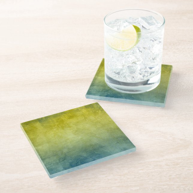 Grunge Colors - Gelb & Blau Glasuntersetzer (Schrägansicht)