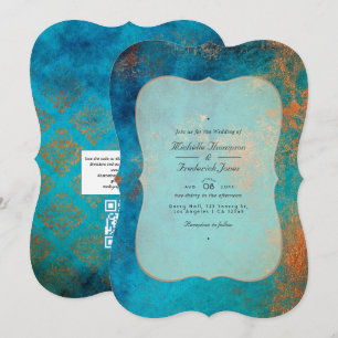 Grunge Copper Patina und Türkis QR Code Hochzeit Einladung