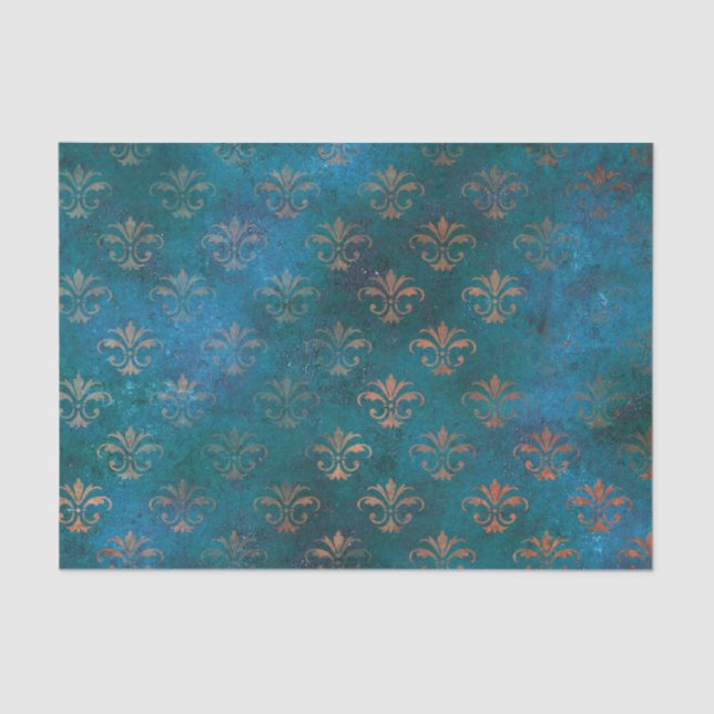 Grunge Copper Patina und Türkis Seidenpapier (Vorderseite)