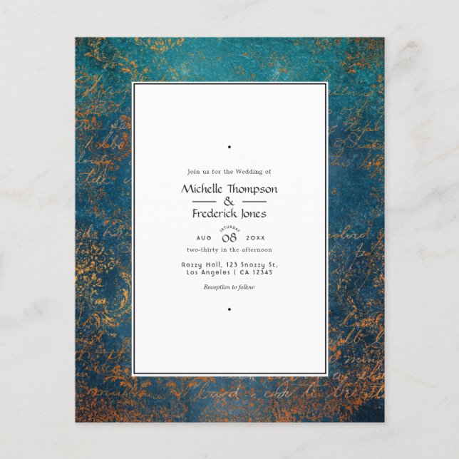 Grunge Copper Patina und türkisfarbene Hochzeit Ei Flyer (Vorne)