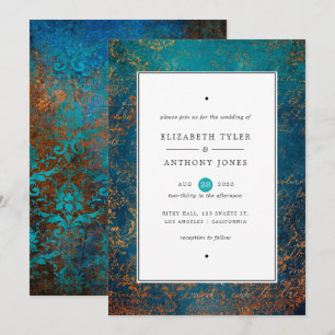Grunge Copper Patina und türkisfarbene Hochzeit Einladung