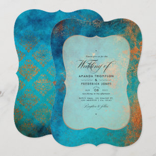 Grunge Copper Patina und türkisfarbene Hochzeit Einladung