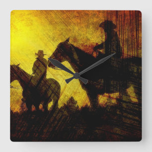 Grunge Cowboy Range Riders Carré Horloge murale