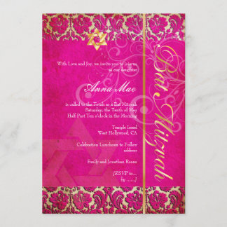 Grunge Damask Bat Mitzvah/Erdbeerkuchen Einladung