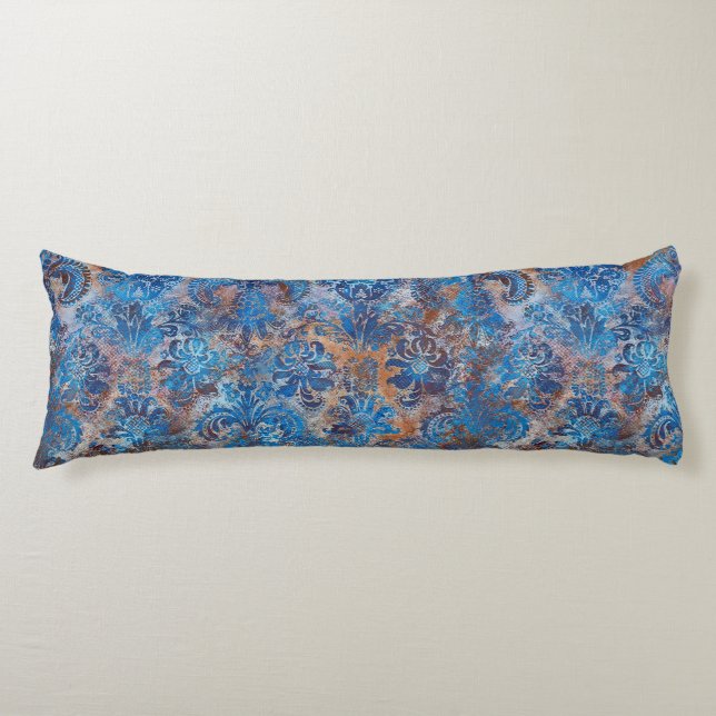 Grunge Damask Cobalt Blue Rust Orange Seitenschläferkissen (Vorderseite)