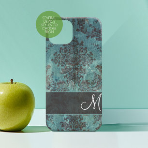 Grunge Damast Muster mit Monogramm aquamarin title_seo2