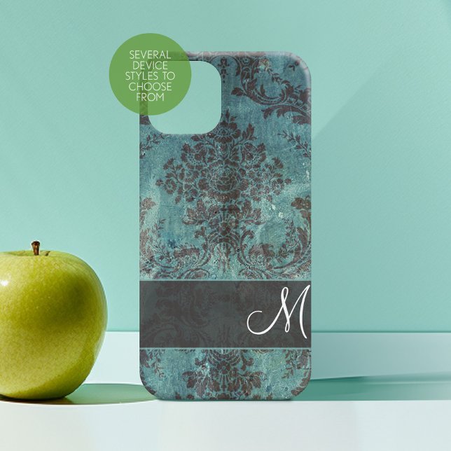 Grunge Damast Muster mit Monogramm title_seo2 (Personalized Phone Case with Custom Text)