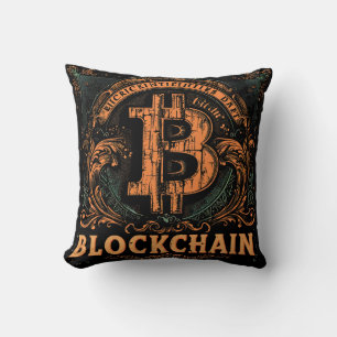 Grunge decorative Bitcoin logo blockchain Design Kissen