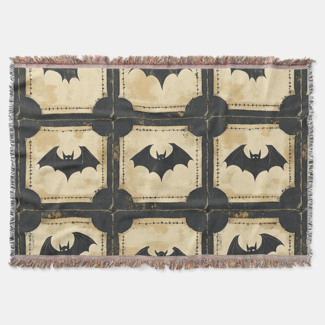 Grunge Denim Halloween Patchwork mit Fledermäusen  Decke (Vorderseite)