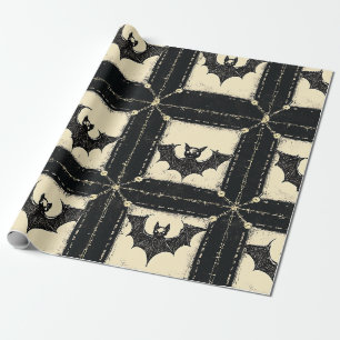 Grunge Denim Halloween Patchwork mit Fledermäusen Geschenkpapier