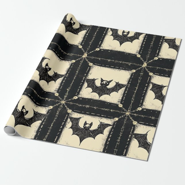 Grunge Denim Halloween Patchwork mit Fledermäusen Geschenkpapier (Ungerollt)