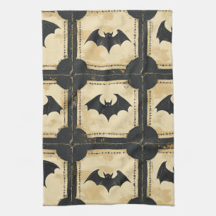 Grunge Denim Halloween Patchwork mit Fledermäusen Geschirrtuch
