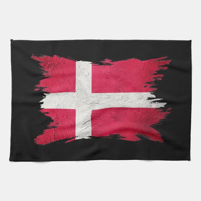 Grunge Denmark flagge, Brush stroke, Dänemark flag Geschirrtuch (Horizontal)