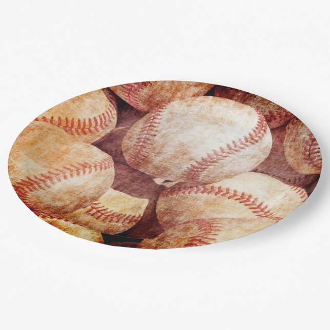 Grunge Dirty Vintag Worldcup Baseball Sport Balls Pappteller (Schrägansicht)