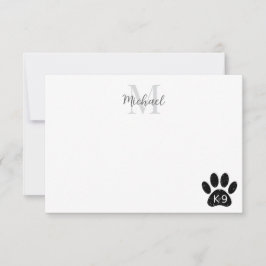 Grunge Distressed Dog Paw K-9 Monogram Mitteilungskarte