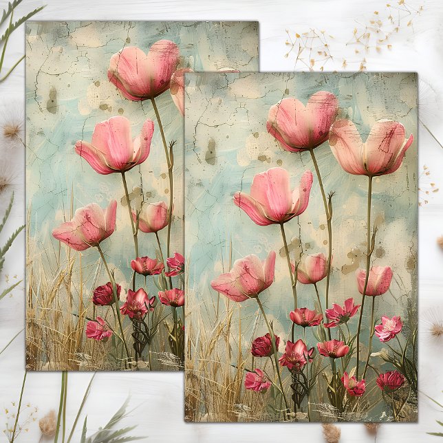 GRUNGE DISTRESSEITE FLORAL DECOUPAGE SEIDENPAPIER (GRUNGE DISTRESSED FLORAL DECOUPAGE TISSUE PAPER)