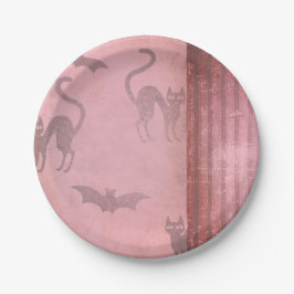 Grunge Dusty Pink Katzen Fledermäuse & Streifen Ha Pappteller