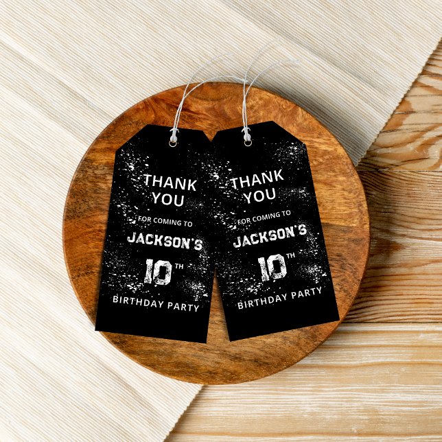 Grunge-Farbspritzer Schwarz-Weiß Danke Geschenkanhänger (Grunge Paint Splatter Black Thank You Tags
)
