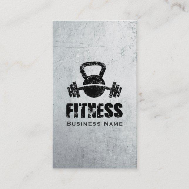Grunge Fitness Personal Trainer Kettlebell Barbell Visitenkarte (Vorderseite)