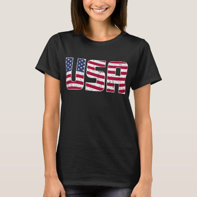Grunge Flag Gemustert USA Typografie T-Shirt (Vorderseite)