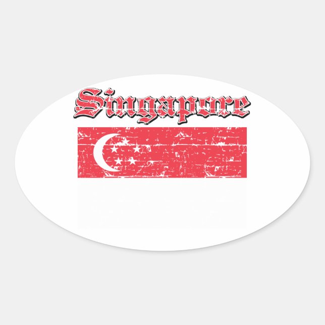 Grunge Flag von Singapur Ovaler Aufkleber (Vorderseite)