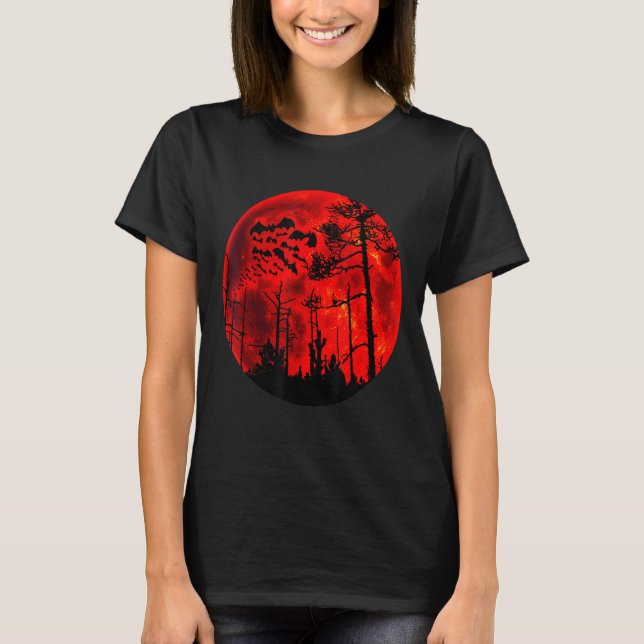 Grunge Fledermäuse Flying Gothic Blood Red Moon T-Shirt (Vorderseite)