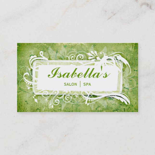 Grunge Floral Business Card Green Spa Salon Visitenkarte (Vorderseite)