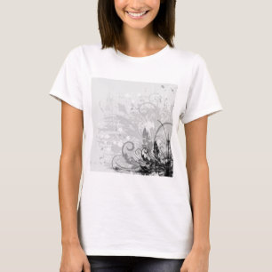 Grunge Floral Design - Light Gray B&W T-Shirt