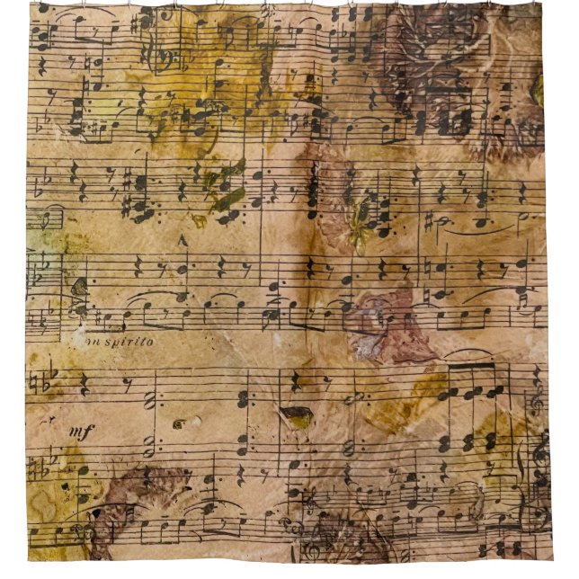 Grunge Floral Music Vintag Botanisch Duschvorhang (Vorderseite)