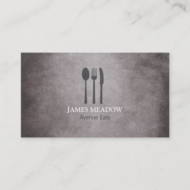 Grunge Fork Knife Spoon Restaurant Café Catering Visitenkarte (Vorderseite)