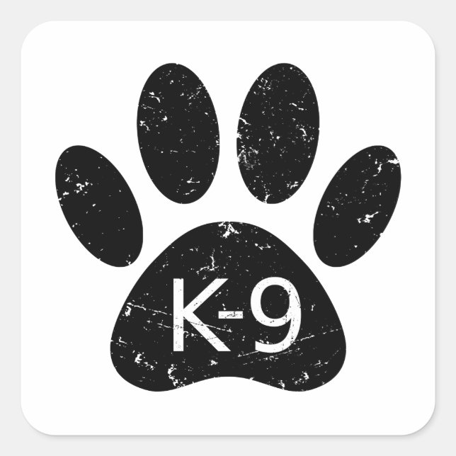 Grunge gestörter Hund Paw K-9 Quadratischer Aufkleber (Vorderseite)