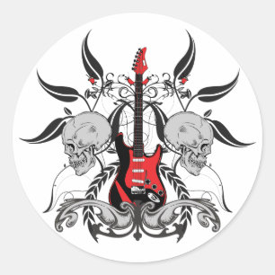 Grunge-Gitarren-und Schädel-Rock'n'Roll-Aufkleber Runder Aufkleber