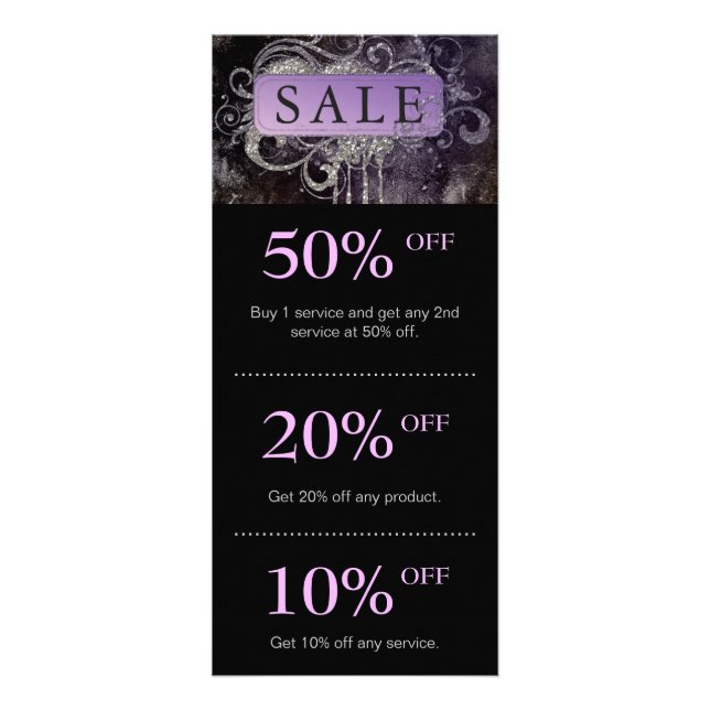 Grunge Glitzer Salon Black Lila Promo Card Werbekarte (Vorne)