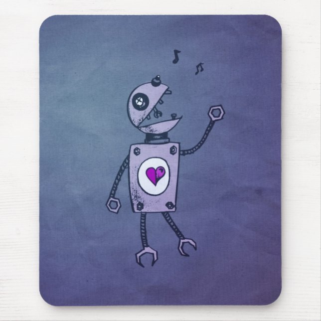 Grunge-glücklicher-singender-Retro-Roboter Mousepad (Vorne)