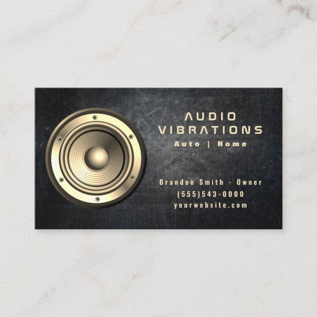 Grunge Gold Lautsprecher Car Audio Stereo Installa Visitenkarte (Vorderseite)